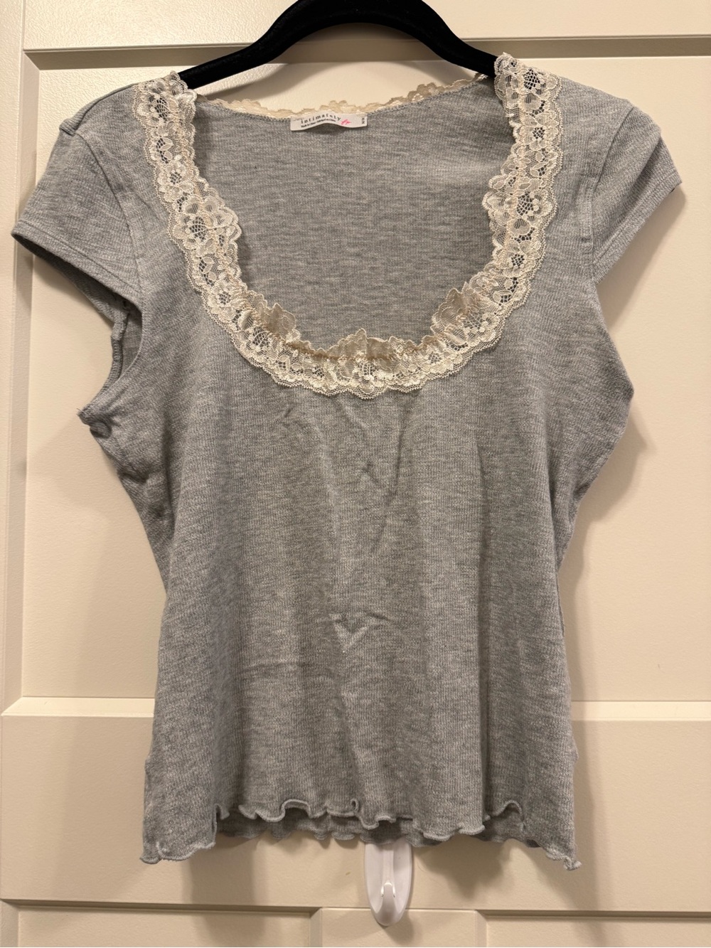 Gray Lace-Trim Scoop Neck Camisole Top
